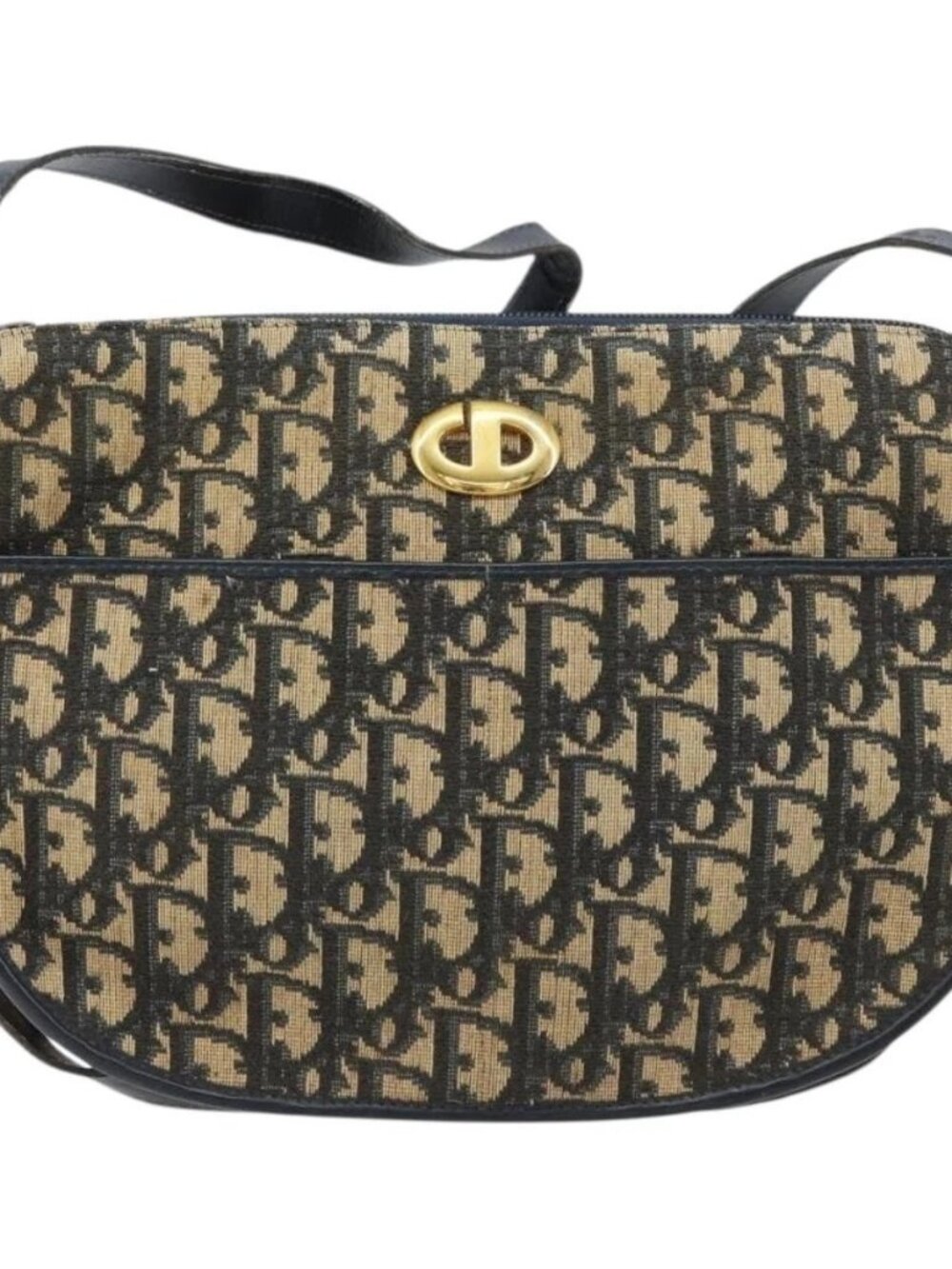 Christian Dior Trotter Canvas Shoulder Bag Navy Gold Auth 156002 - Picture 2 of 16
